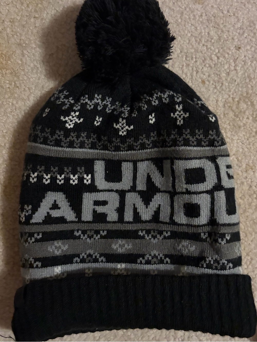 Under Armour Black and Gray Pom Knit Beanie